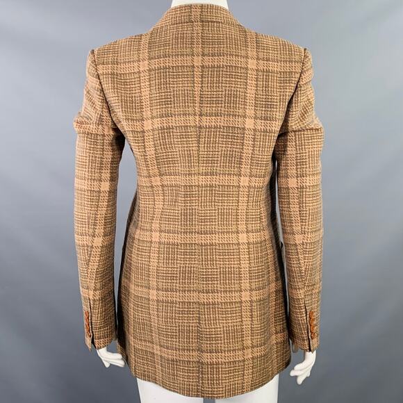 DRIES VAN NOTEN Size 10 Brown Rust Cotton Linen Blend Plaid Jacket Blazer - Picture 4 of 7